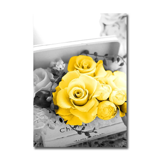 

Nordic Canvas Mural Posters and Prints Black Yellow Contrast Painting Modern Home Decor Flower Glasses Paris Eiffel Tower Pictur