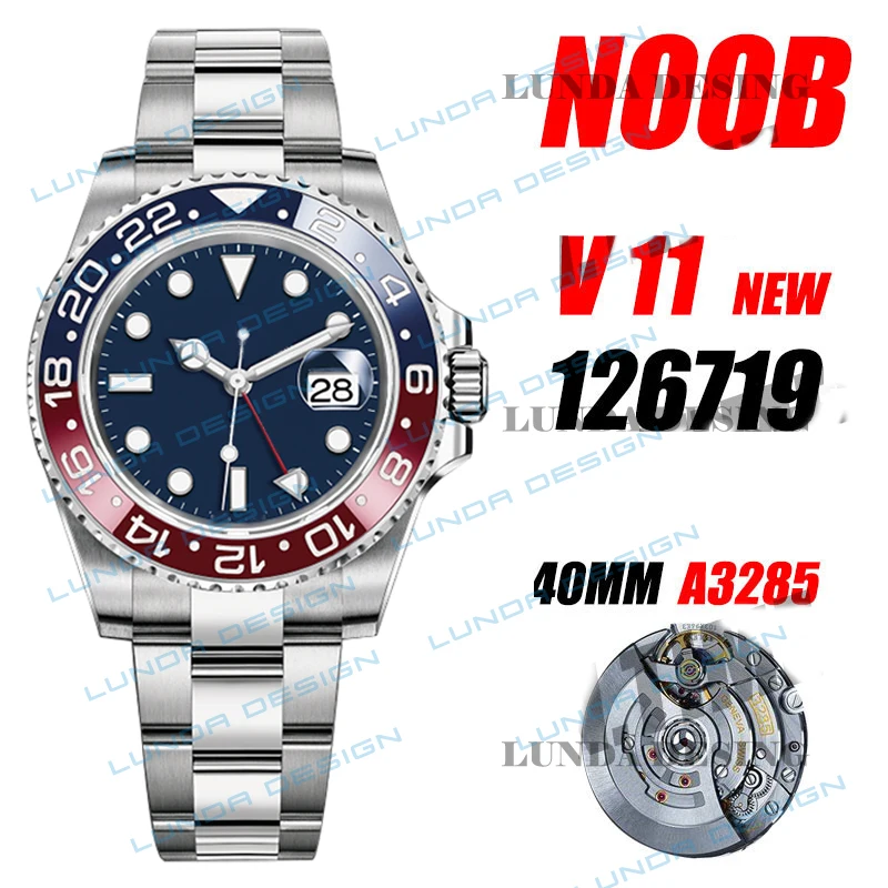 

Noob V11 Men's Mechanical Watch GMT II 126719 BLRO Red/Blue Ceramic 904L Stainless Steel 1:1 Blue Dial Cal.3285 GM 3235 Watch