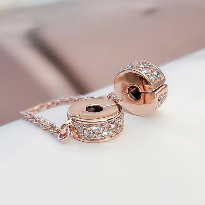 

100% 925 Sterling Silver Charm Fashionable And Shining Rose Gold Round Safety Chain Fit Pandora Bracelet Diy Jewelry
