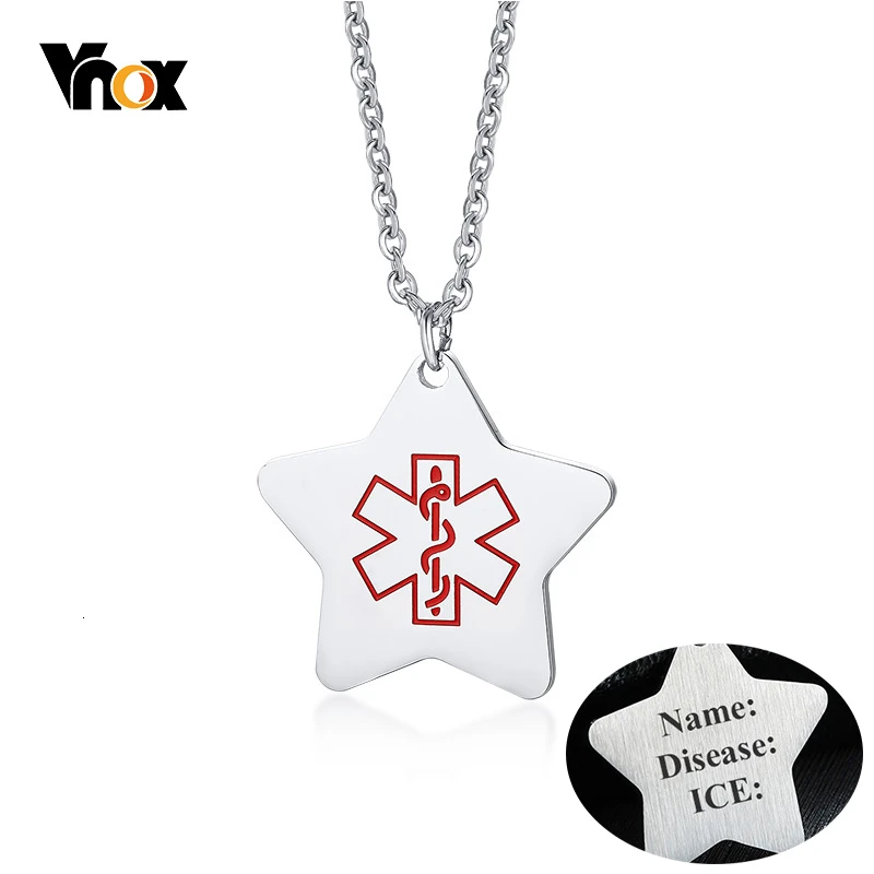 Vnox медицинское оповещение женское мужское ожерелье со звездами кулон бесплатно