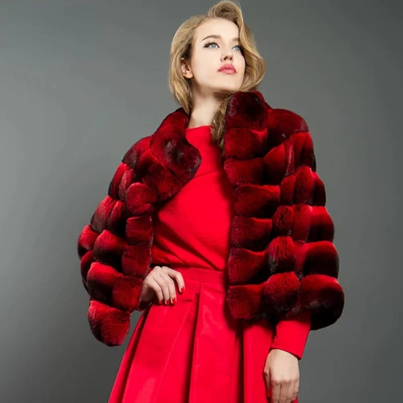 

Women Short Rex Rabbit Fur Coat With Stand Collar Winter Warm Overcoats Luxury Natural Full Pelt Rabbit Fur Jackets Trendy 2021