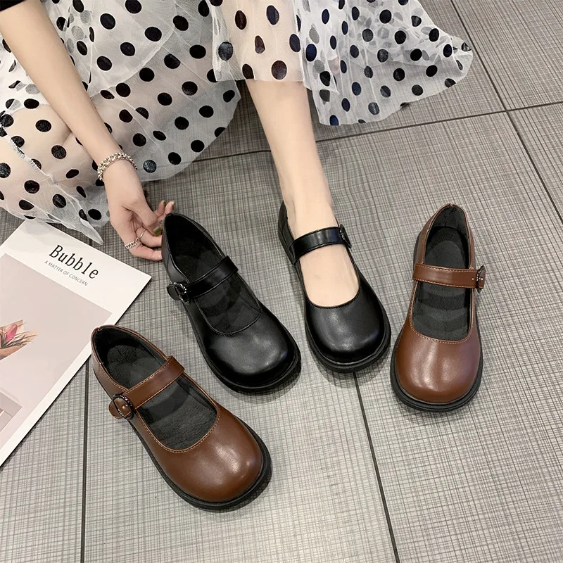 

All-Match Round Toe British Style Retro Woman Shoes Black Flats Casual Female Sneakers Shallow Mouth Ladies' Footwear Oxfords