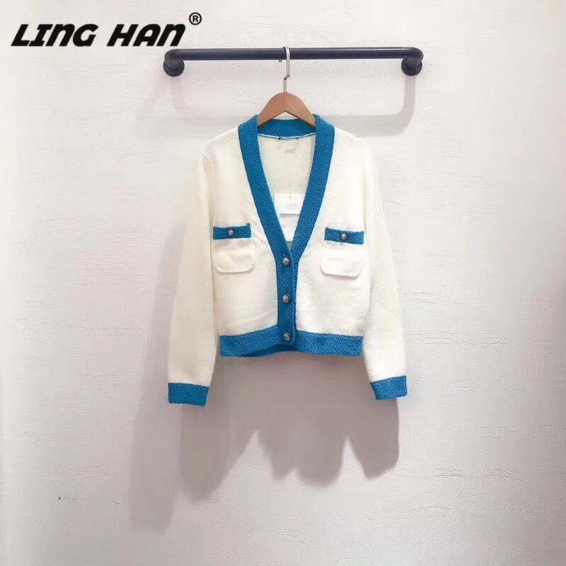 LINGHAN осенне-зимний женский шерстяной кардиган, Модный высококачественный вязаный кашемировый свитер, мягкий теплый женский свитер