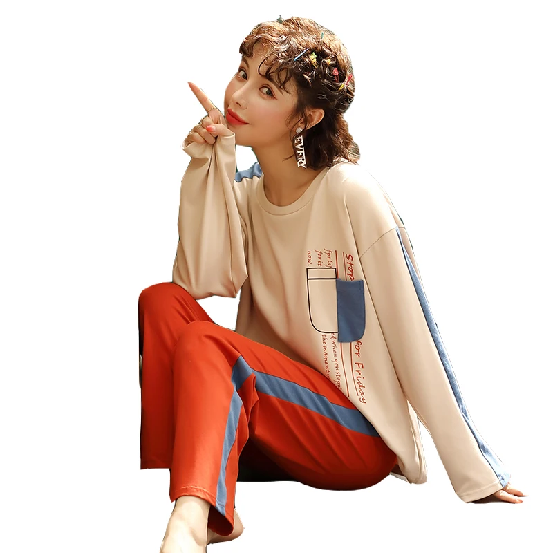 

BZEL New Autumn Women's Sleepwear Cosy Cotton Pajamas Cartoon Round Neck Nighty Pijamas Femme Household Clothes Underwear M-XXL