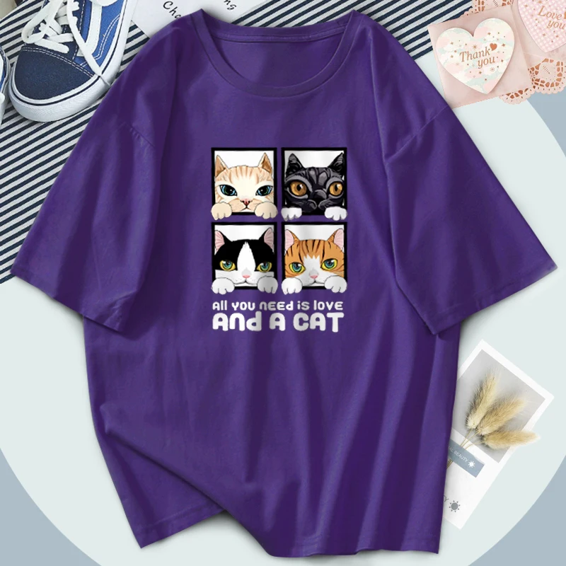 Все что вам нужно-это футболки Love And A Cat Женские Ретро с коротким рукавом и