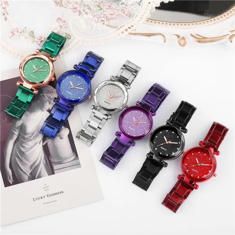 

Fashion Stainless Steel Belt Watch for Women Men Luxury Ladies Quartz Starry Sky Rhinestone Digital Watch Gift Wholesale