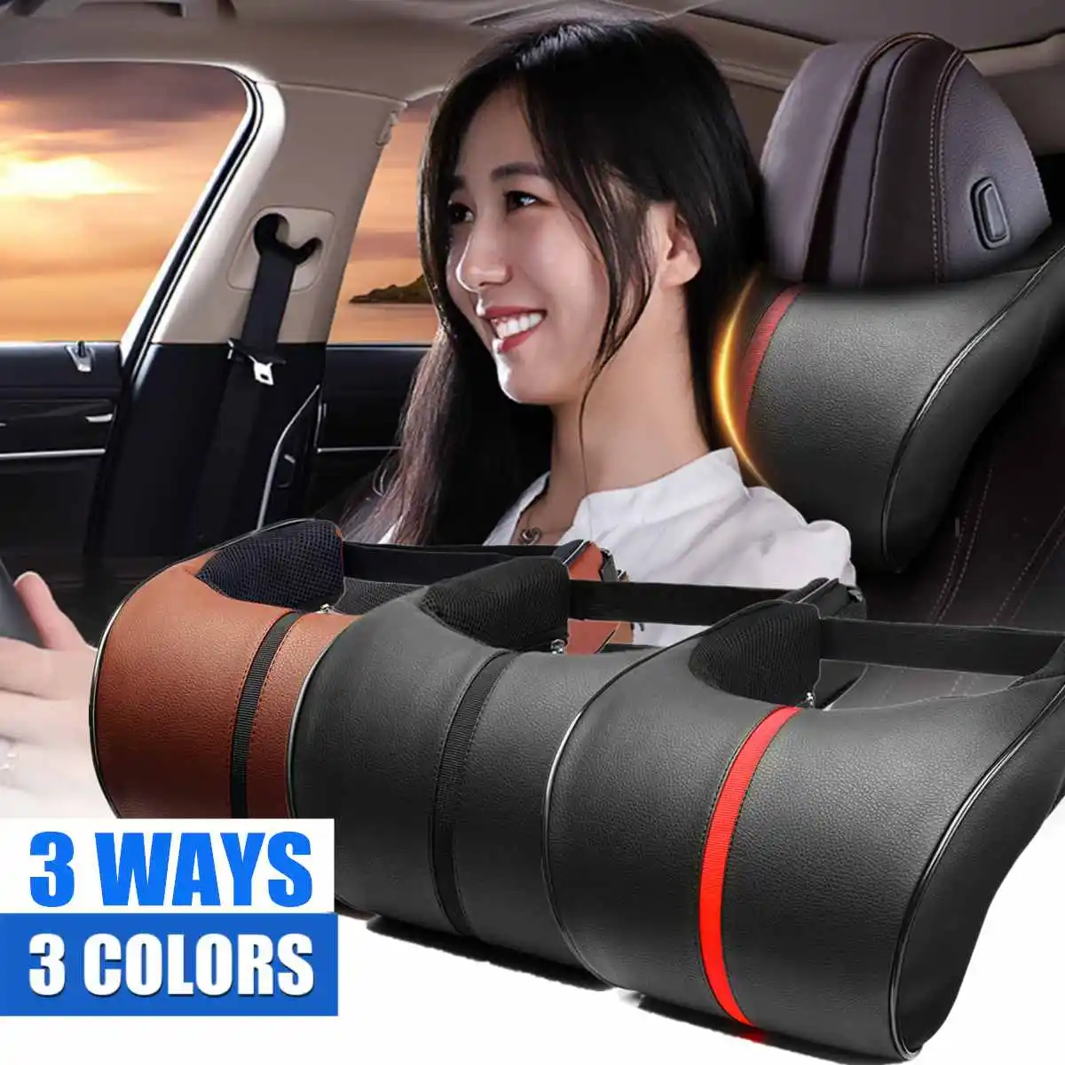 

1PC PU Leather Car Auto Seat Neck Pillow Memory Foam Neck Rest Headrest Cushion Pad Car Neck Pillow Auto Accessories Interior