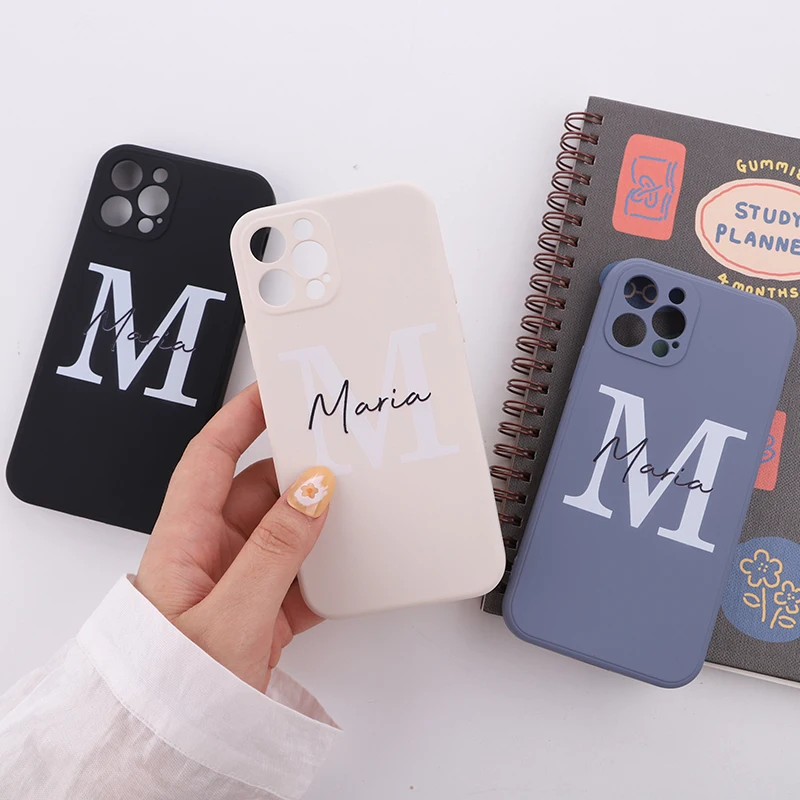 Personalized Custom Initials Name Phone Case For iPhone 14 14ProMax 14Plus 13Promax 13 12 Original Liquid Silicone Cover Coque