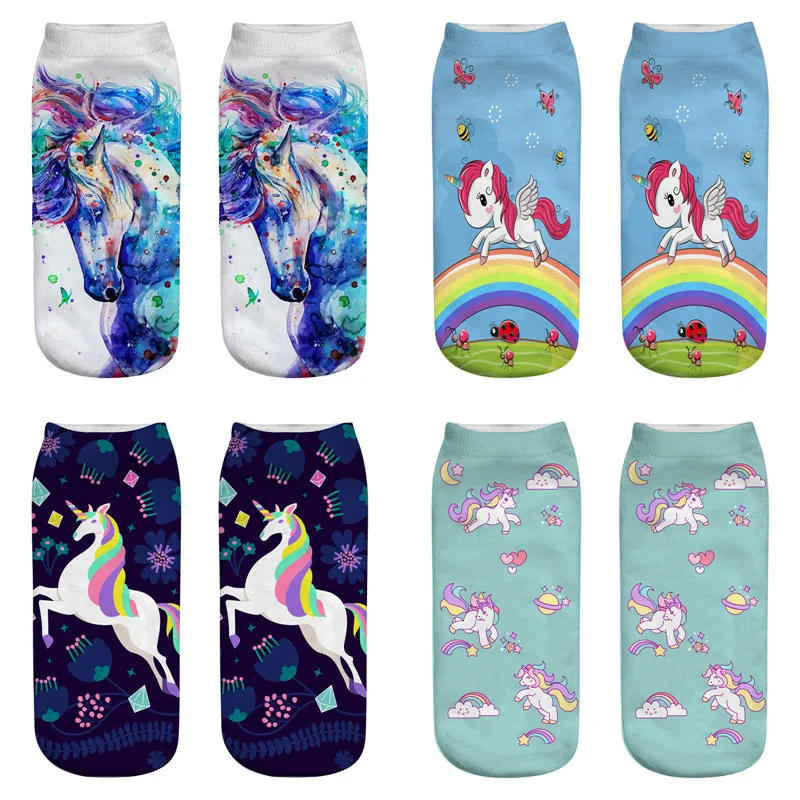 Красочные из полиэстера и хлопка для женщин носки детей милые носок с единорогом