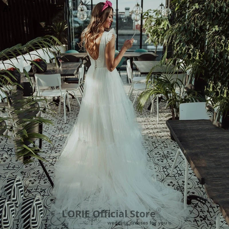 LORIE простые белые свадебные платья тюль 2020 Глубокий V образный вырез А силуэта