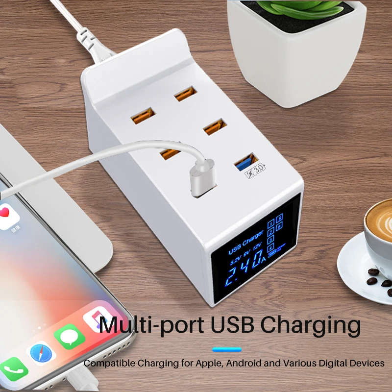 Универсальное сетевое зарядное устройство с 6 usb портами для iphone 7 6s Samsung s9 10