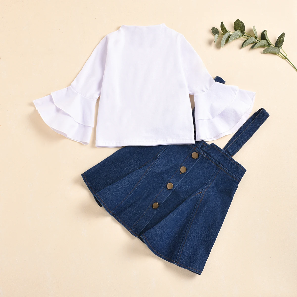 Детский комплект из 2 предметов Однотонная рубашка с круглым вырезом и длинными