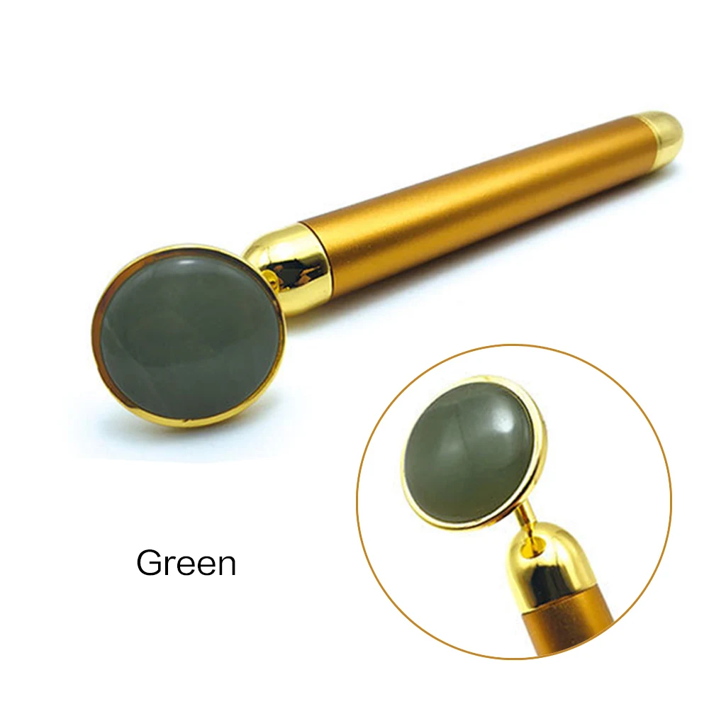 Green 24K beauty Bar V лицо артефакт подтяжка лица палка для массажа лица нефритовый роликовый лицевой спа-массаж для тела - Цвет: Green