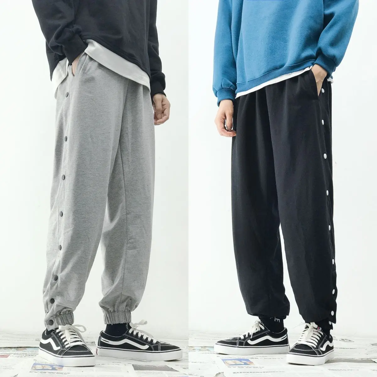 

Fall 2020 Men's Style Loose And Minimalist Black Grey 2-color Sports Pants With Single Row Of Side Elastic Binding Size M-2XL