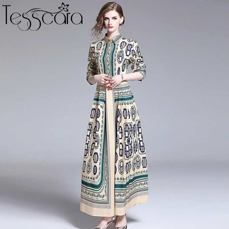 Женская Осенняя элегантная рубашка TESSCARA длинное вечерние нее платье макси с