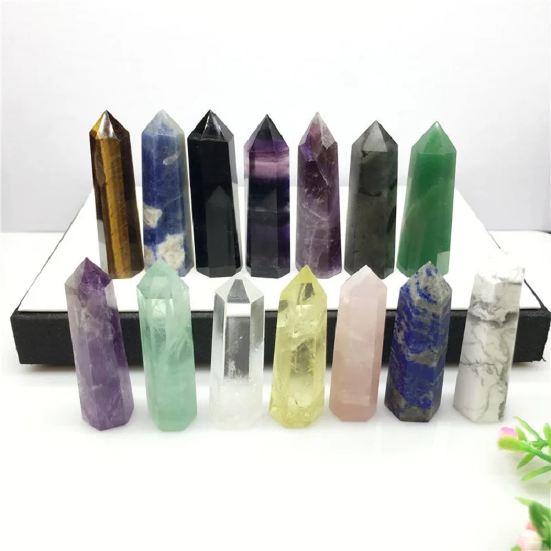 

Natural Crystal Energy Prayer Column Polished Amethyst Rose Quartz Healing Stone Handicraft Ornament Crafts Home Decoration DIY