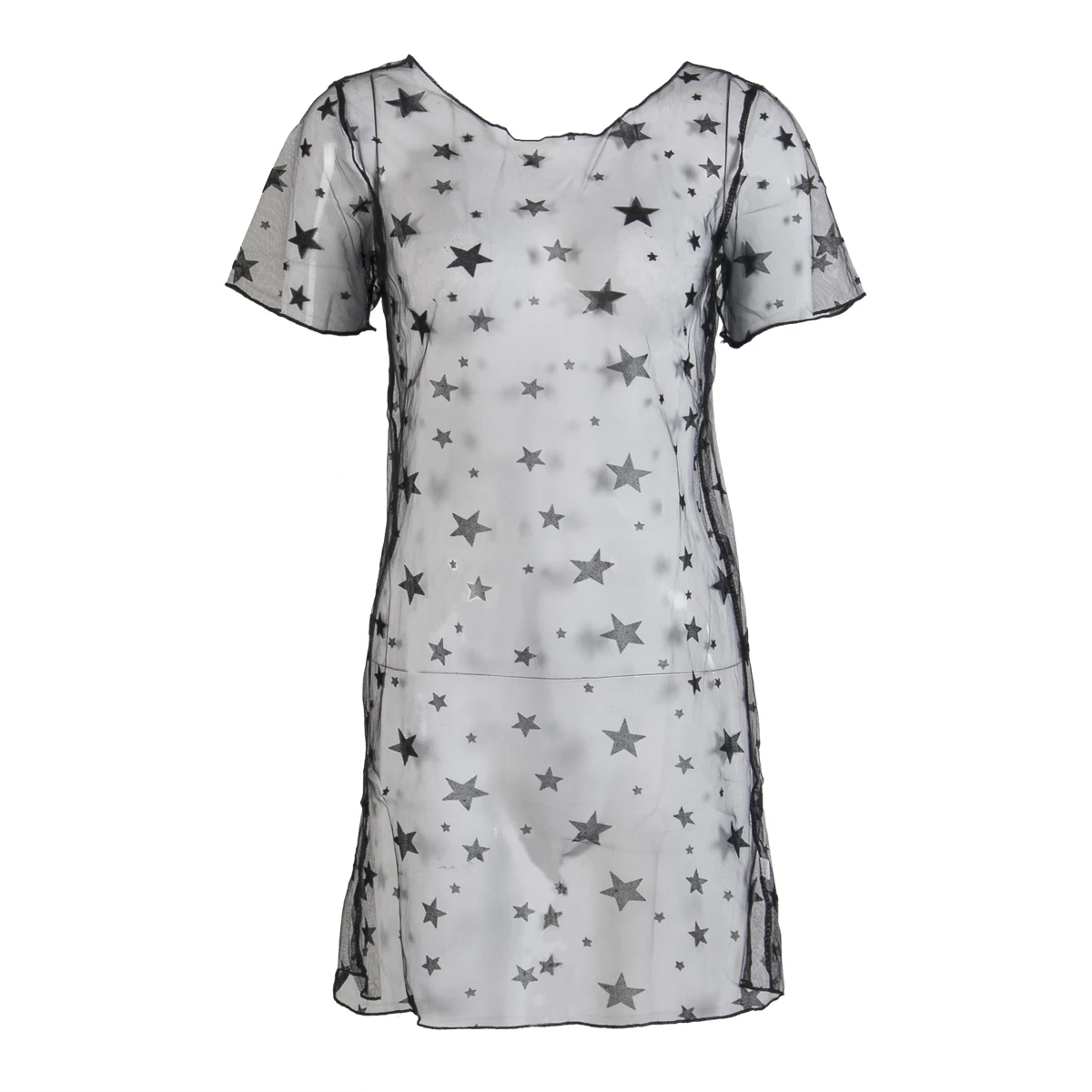 

Women's Mesh See-Through Bikinis Cover Up Five-Pointed Star Print Short Sleeve Round Neck Blouses