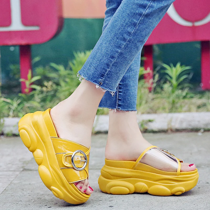 Сланцы женские на платформе сандалии толстой плоской подошве высотой 9 см/3 5