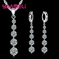 cubic zircon long tassel drop necklace earrings set 925 sterling silver for women bride wedding jewelry sets