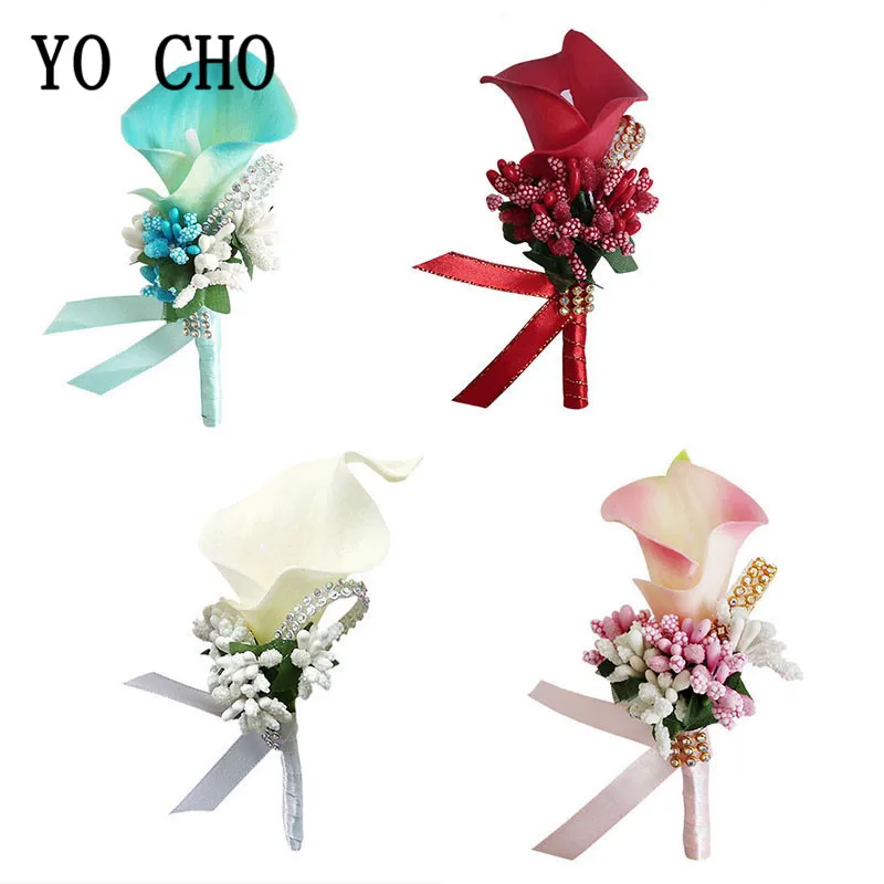 

YO CHO Corsage Boutonniere Pin Wedding Corsage Boutonniere for Groom Bridesmaid Flower Calla lily Buttonhole Men Wedding Witness