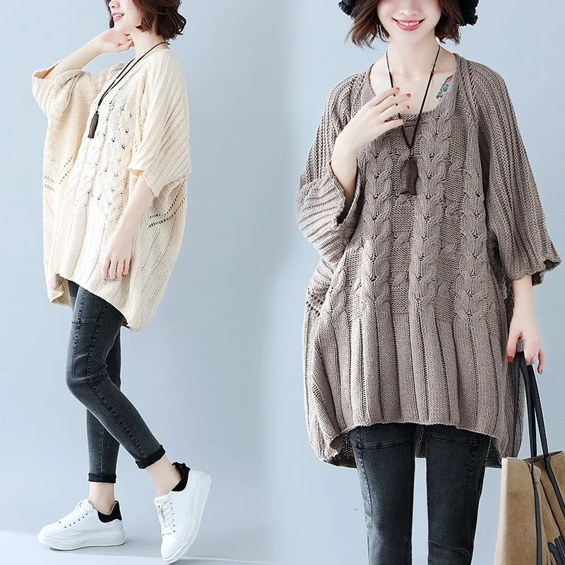 2019 осенне-зимний женский свободный тонкий свитер летучая мышь большого размера