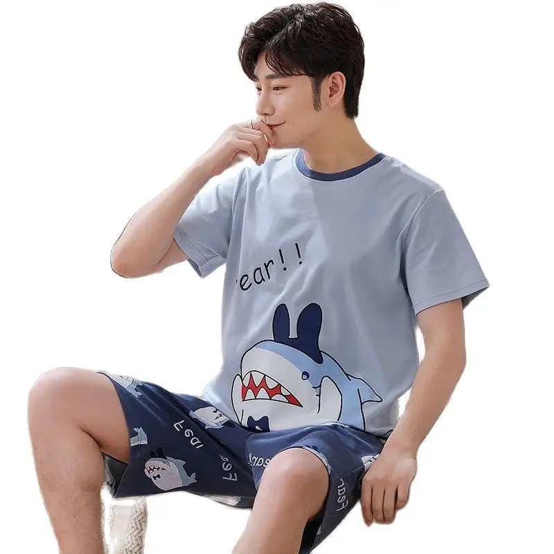 

Youth Regular Home Suit, Student Home Suit Men's Pajamas, Summer Cotton Short Sleeve Cartoon Print Suit Male Clothing