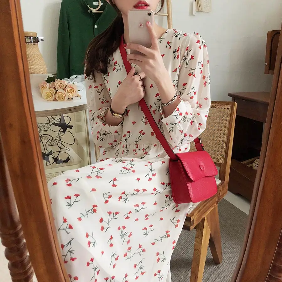 Женское шифоновое платье с длинным рукавом Повседневное в стиле бохо принтом