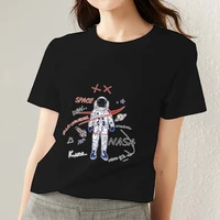 casual t shirt black womens trendy cartoon cute astronaut print series pattern o neck ladies xxs%ef%bc%8dxxl slim fashion commuter top