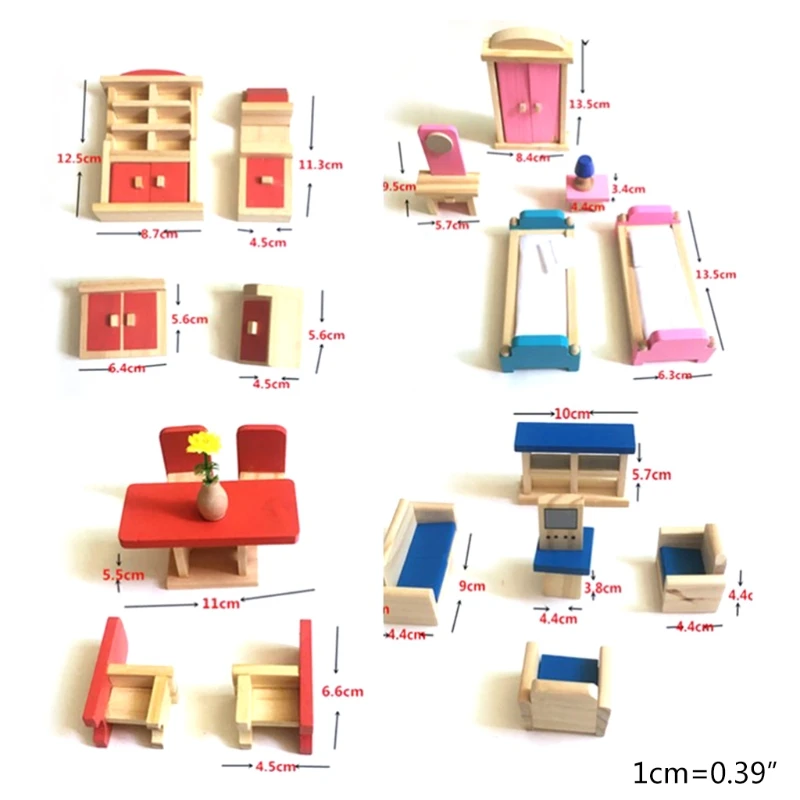 

Wooden Dollhouse Furniture Set, 5 Set Fully Assembled Pretend Playhouse Set X5XE