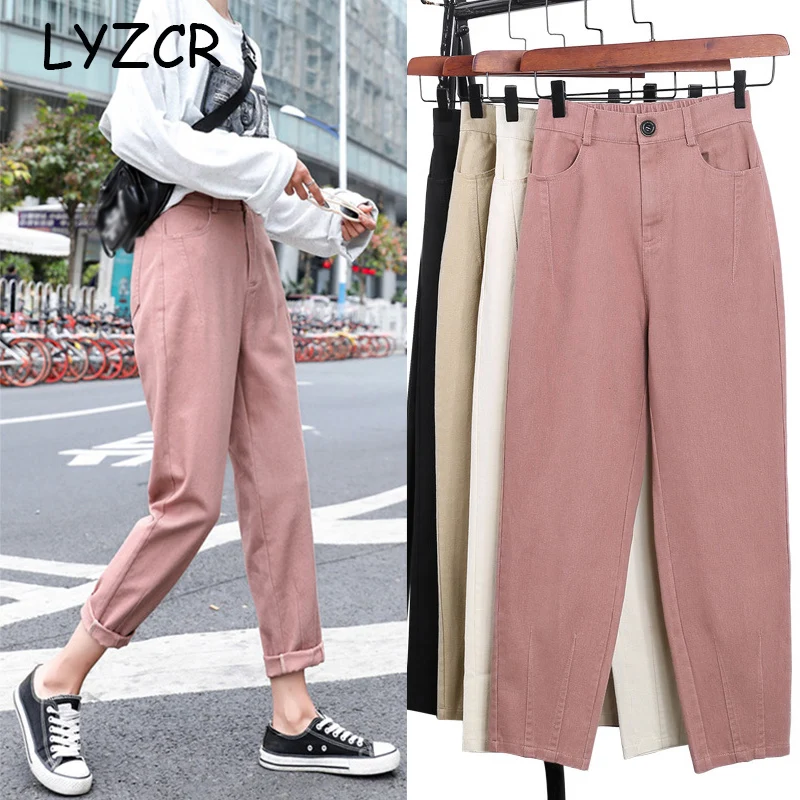 LYZCR свободные брюки карго женские летние 2020 джинсы хаки шаровары джинсовые