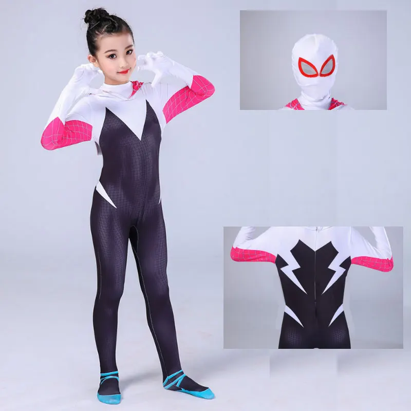 Новинка 2020 Детский костюм для косплея с 3D Гвен Стейси пауком девочек боди