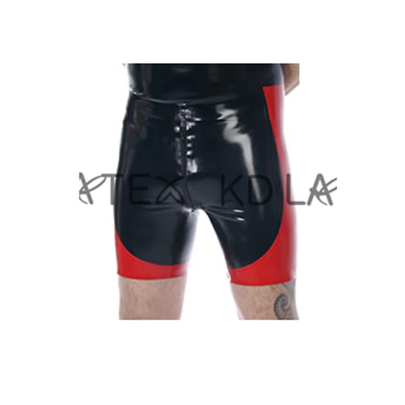 Black And Red Trims At Two Sides Sexy Long Leg Latex Boxer Shorts With Fronts Zipper Rubber Boyshorts Bottoms DK-0184
