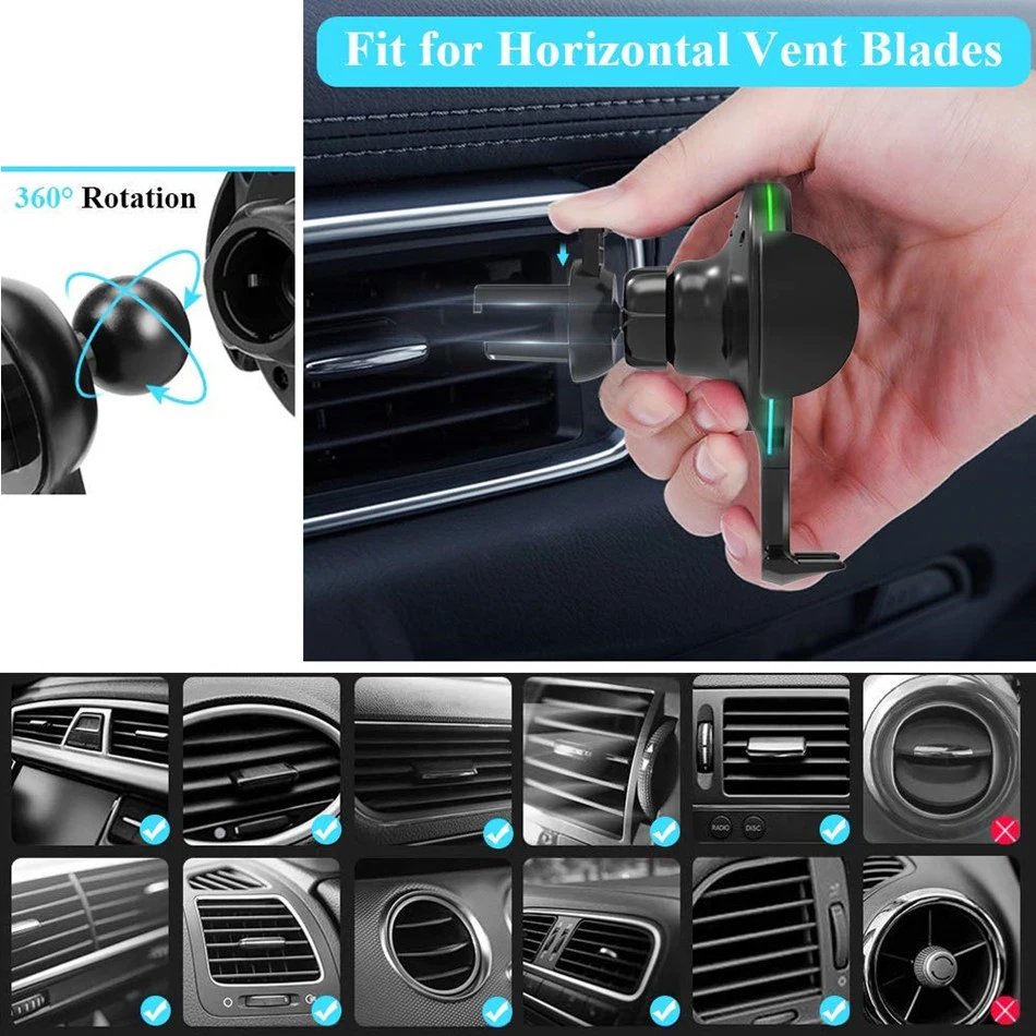 

10W auto-clamping fast wireless car charger for iPhone 12 X XR 8 Samsung S10 S9 S8 car air outlet bracket mobile phone charger