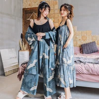 xinhuaease pajamas suit robe sets japanese kimono women home clothes dress crane vinatge yukata asian clothing samurai harajuku