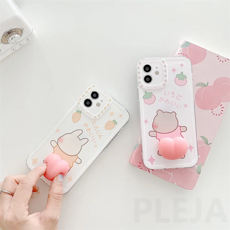 

Cute Funny 3D Squishy Butt Phone Cases iPhone 12 11 Pro Max 7 8 Plus X XS Max XR SE 2020 Cartoon Bear Rabbit Funda Soft Shell