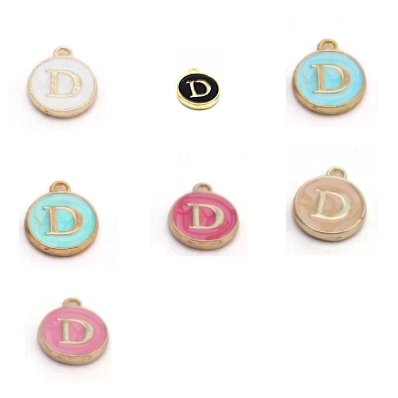 D Ckysee, 10 шт./лот, 12*14 мм, черный, белый, розовый цвет, эмаль, алфавит, начальные буквы, Подвески ручной работы, подвеска для Diy браслета, изготовления ювелирных изделий - Окраска металла: D