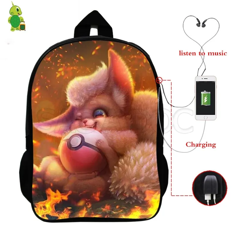 Забавный рюкзак Pokemon Pikachu Mewtwo с зарядкой через USB, многофункциональные школьные сумки для девочек-подростков и мальчиков, большие дорожные сумки через плечо - Цвет: 7