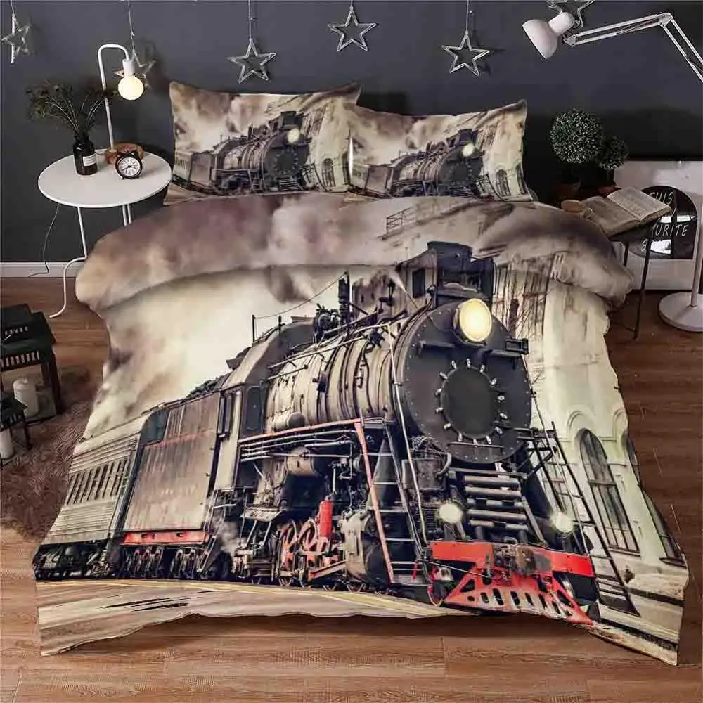 Старый поезд пейзаж постельные принадлежности одеяло пододеяльник набор