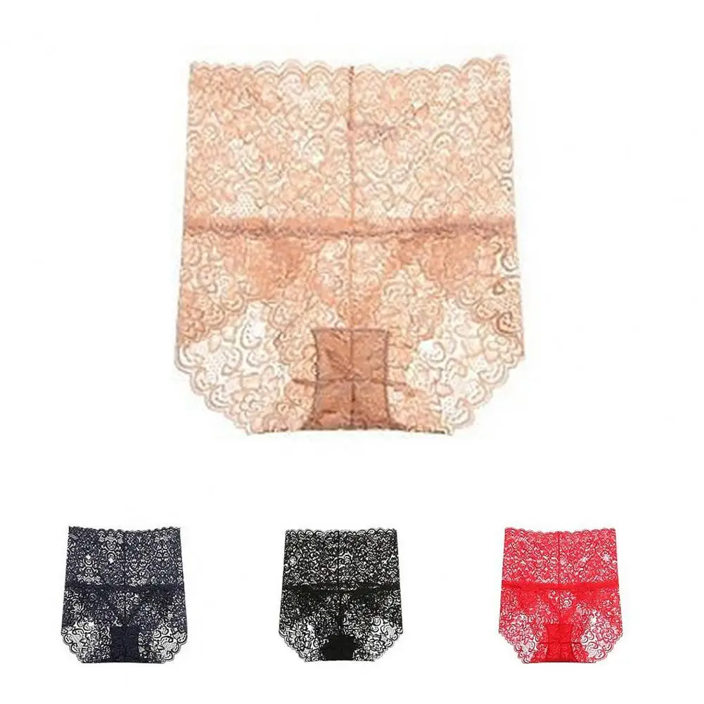 

60% Dropshipping!!Women Briefs High Waist Abdomen Control Underwear Floral Lace Solid Color Hip Lift Underpants for Daily Wear