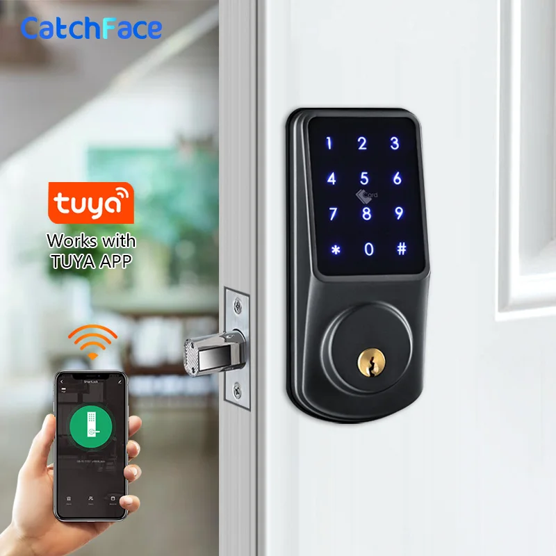 Врезной замок двери Tuya электронный Wi-Fi с цифровым приложением IC-картой |
