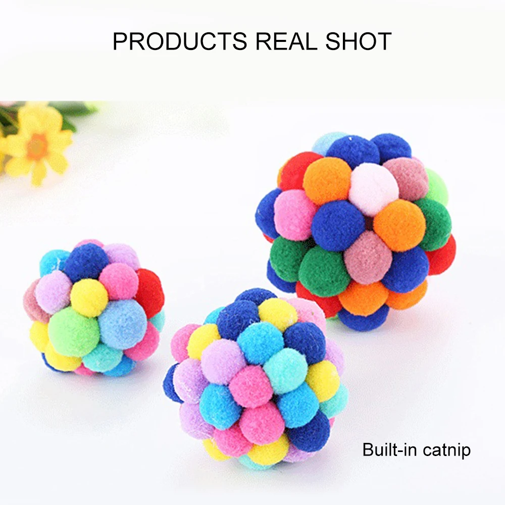 

2020 New Pet Interactive Cat Toy Colorful Handmade Bouncy Ball Toy Cat Plush Cat Toy Set Cat Toys Interactive Mimi Pet Supplies