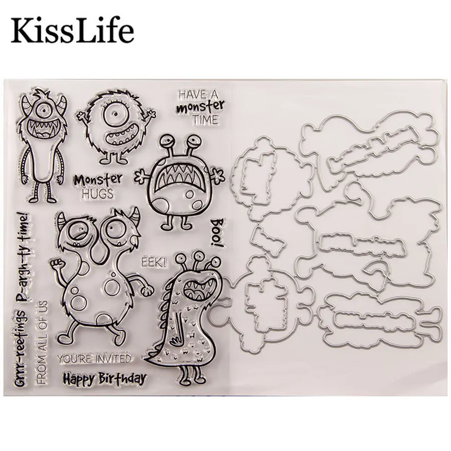 1 упаковка милых наклеек и штампов в виде монстра для скрапбукинга изготовления