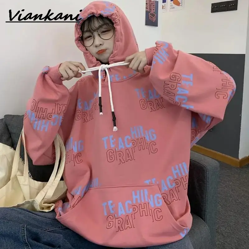 Женская кавайная одежда осенние свободные толстовки y2k в стиле Харадзюку с