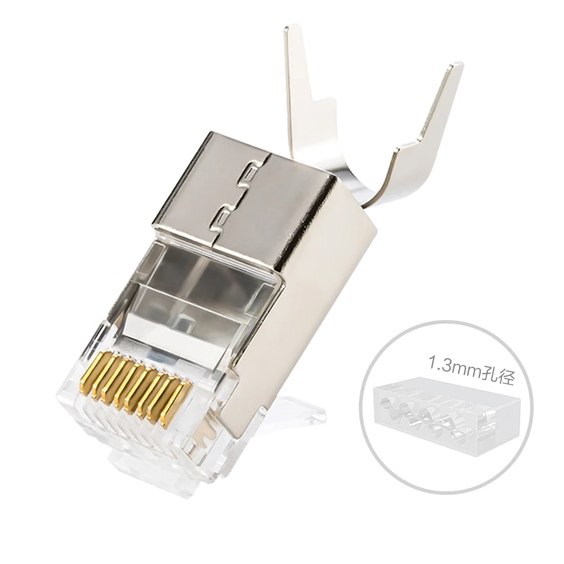 

RJ45 8P8C Modu1.3mm 1.5mm large pin holes Cat6A Cat7 Modular Plugs Shielded With Loading Bar for Ethernet LAN Cable AWG23 0.57mm