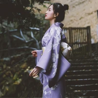 traditional japan yukata womens kimono robe purple floral prints spring summer dress performing wear halloween cosplay costume