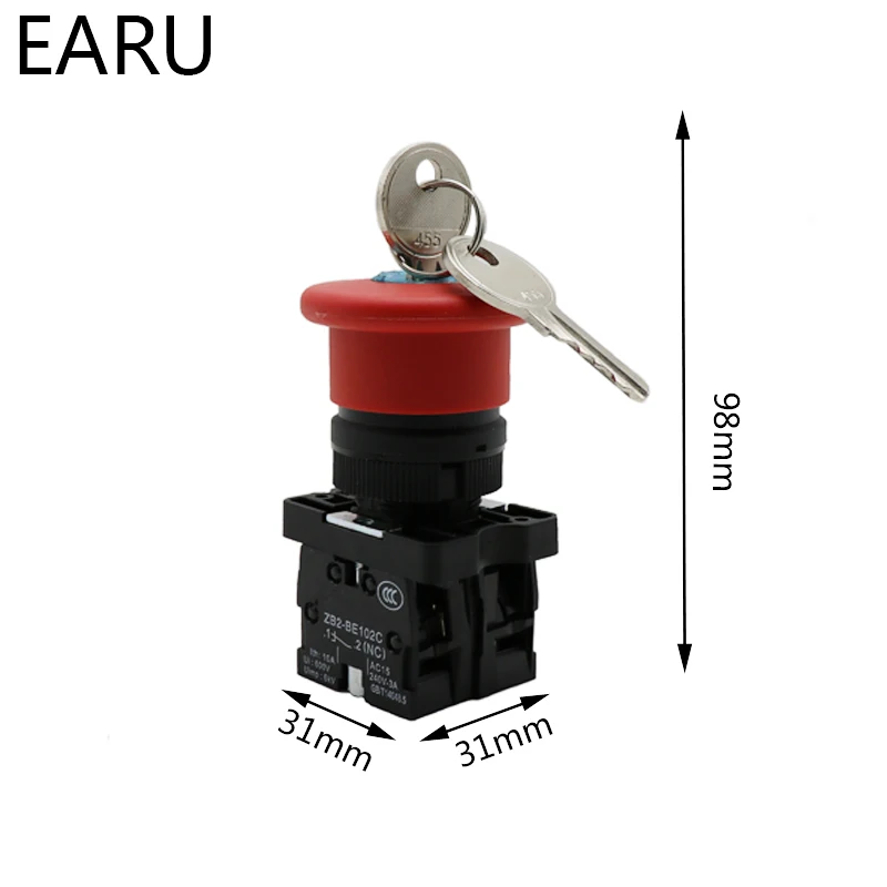 Флюоресцентный кнопочный выключатель с фиксацией грибовидной