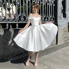 Платье Свадебное LUXIYIAO LO72 короткое, простое атласное ТРАПЕЦИЕВИДНОЕ с карманами, свадебное платье с корсетом, цвета слоновой кости, на заказ