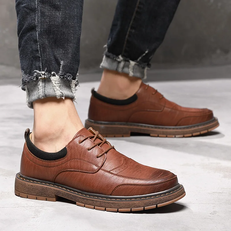 

Shoes Adult Leather Shoes Men lace up Casual Leather oxfords Male fashion breathable Comfortable Shoes men Zapatillas Mujer