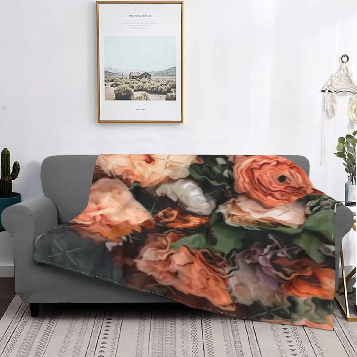 

Manta de cuadros a cuadros para niños, colcha con ramo de Rosa Vintage, mullida, para cama