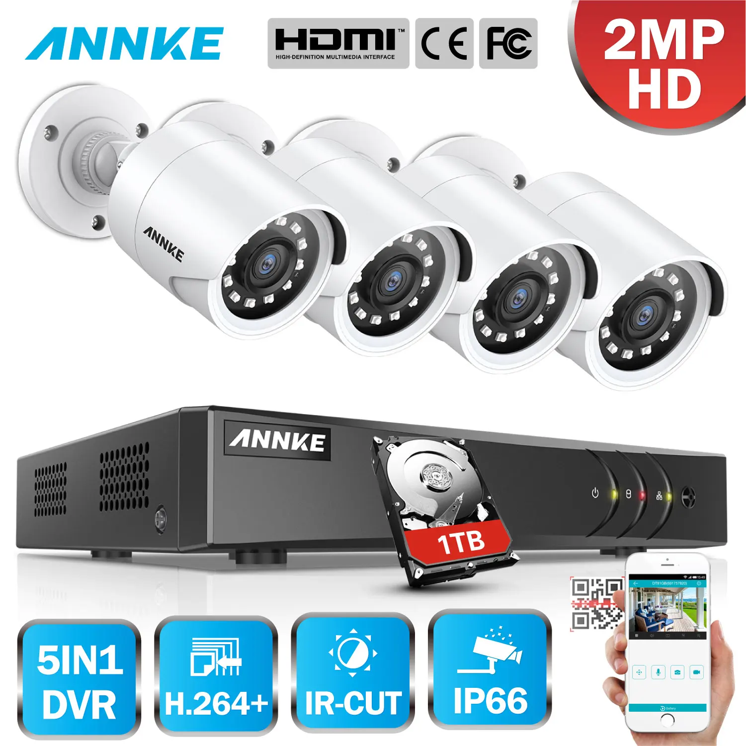 ANNKE 4CH 1080P CCTV камеры DVR системы 4 шт. водонепроницаемый 2.0MP HD-TVI пуля камера s домашний комплект видеонаблюдения белого цвета